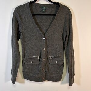 Ralph Lauren Women’s XS Charcoal Grey Cotton Cardigan Sweater Snap Button Preppy